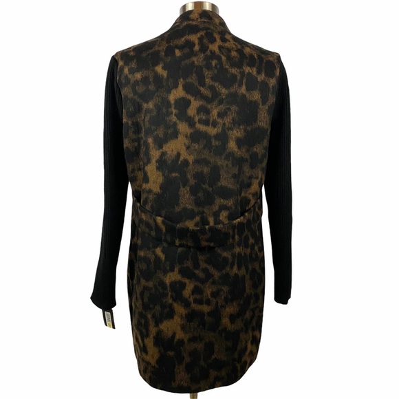 KENNETH COLE NEW YORK Rib Sleeve Leopard Coat M - Picture 4 of 11